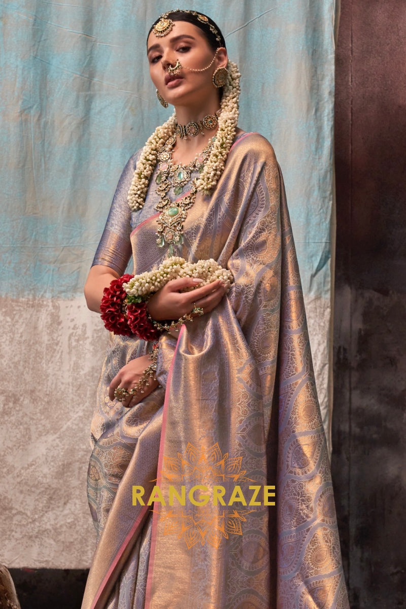 Champagne Gold Zari Kanjivaram Silk Saree