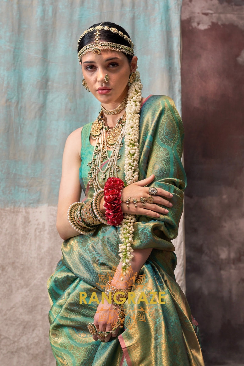 Emerald Green Zari Kanjivaram Silk Saree