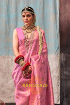 Gulabi Zari Kanjivaram Silk Saree