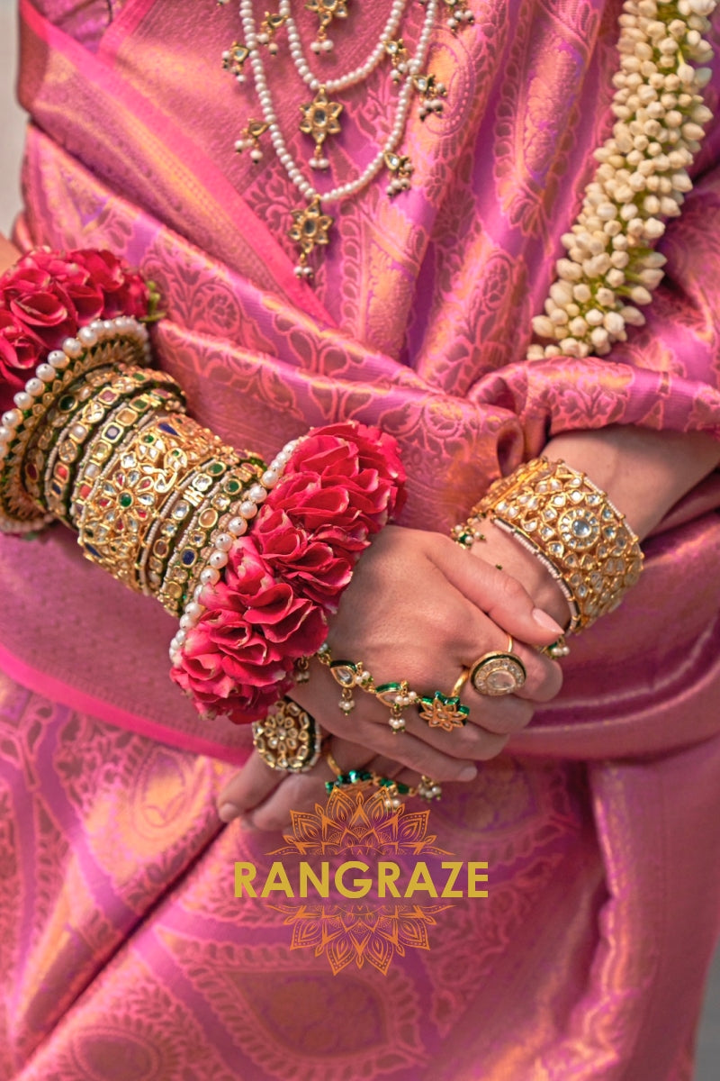 Gulabi Zari Kanjivaram Silk Saree