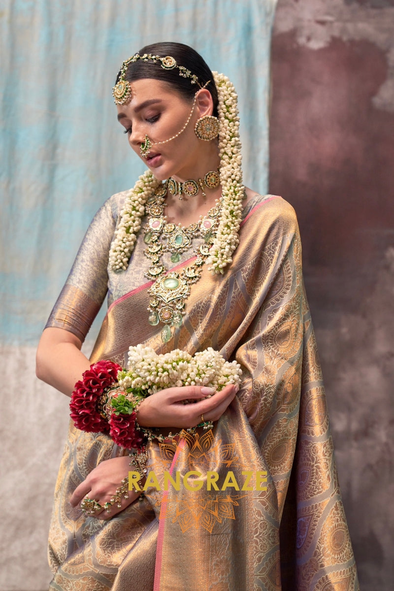 Champagne Gold Zari Kanjivaram Silk Saree