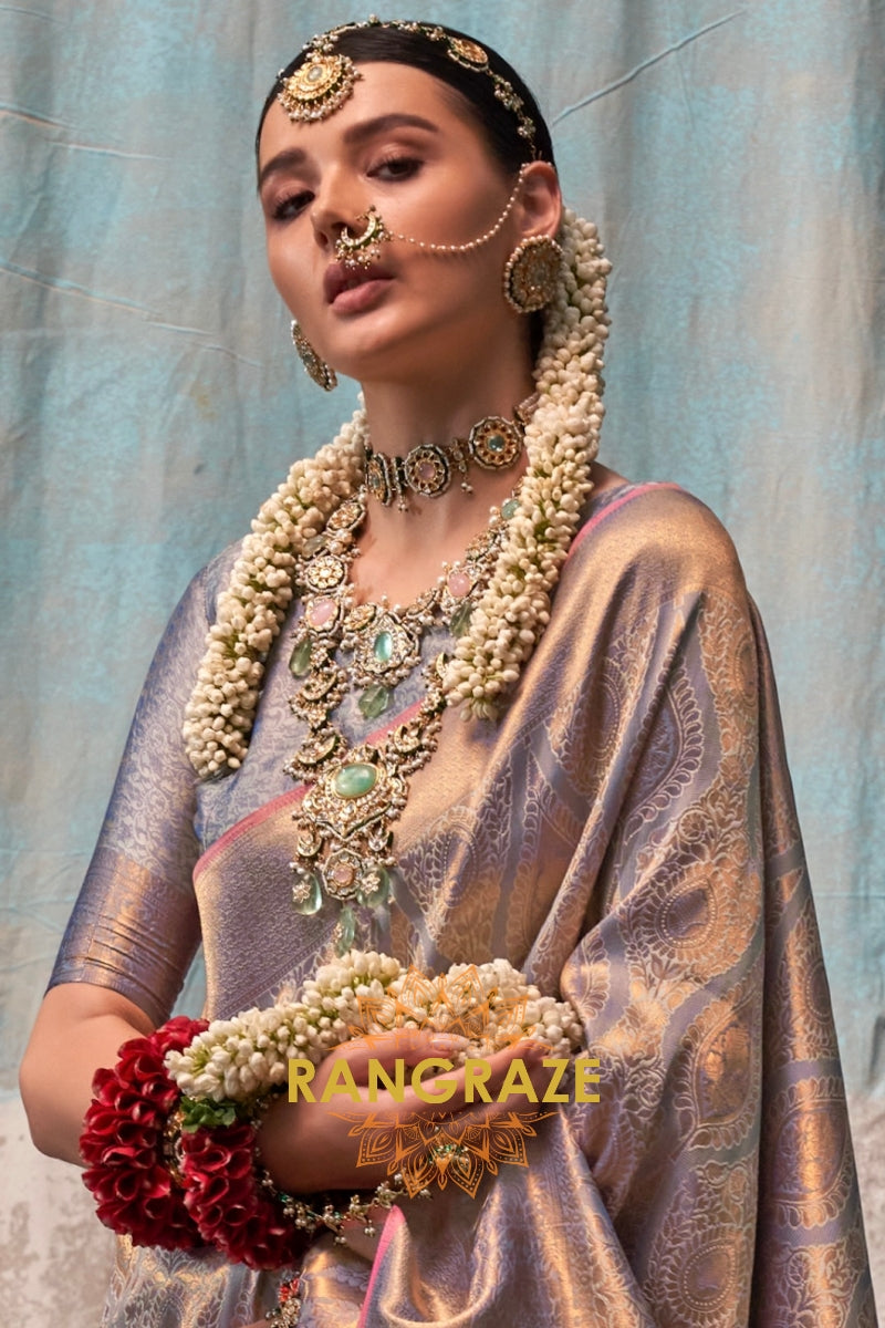 Champagne Gold Zari Kanjivaram Silk Saree