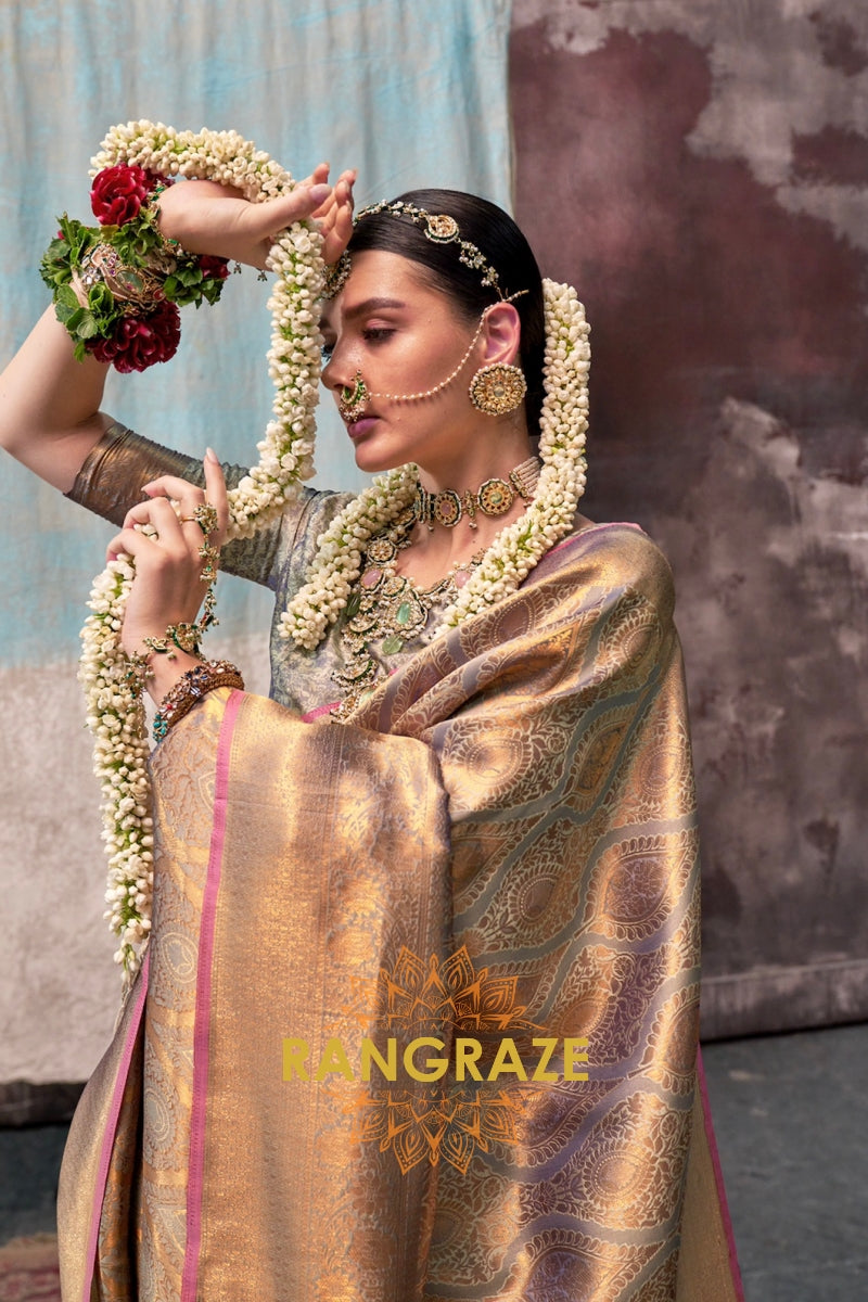 Champagne Gold Zari Kanjivaram Silk Saree