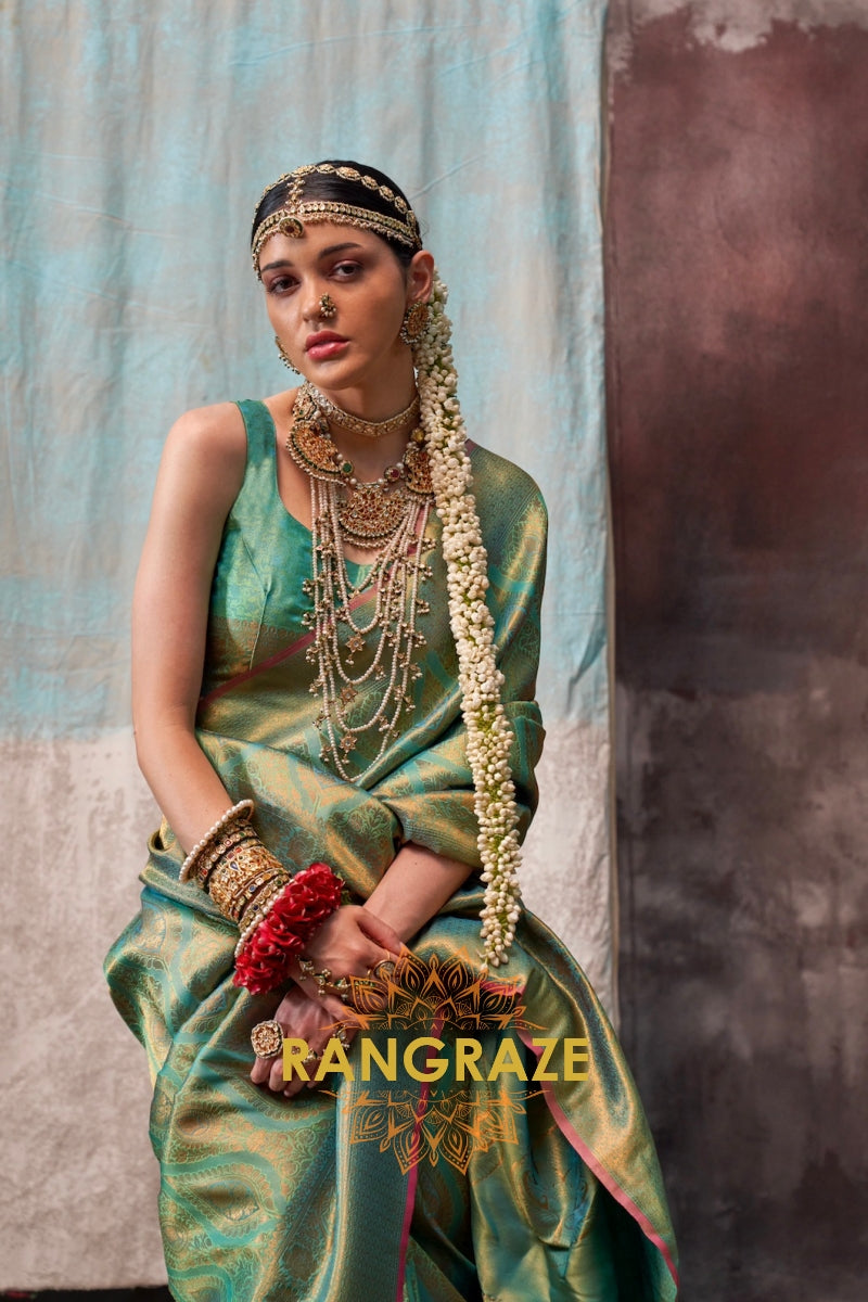Emerald Green Zari Kanjivaram Silk Saree