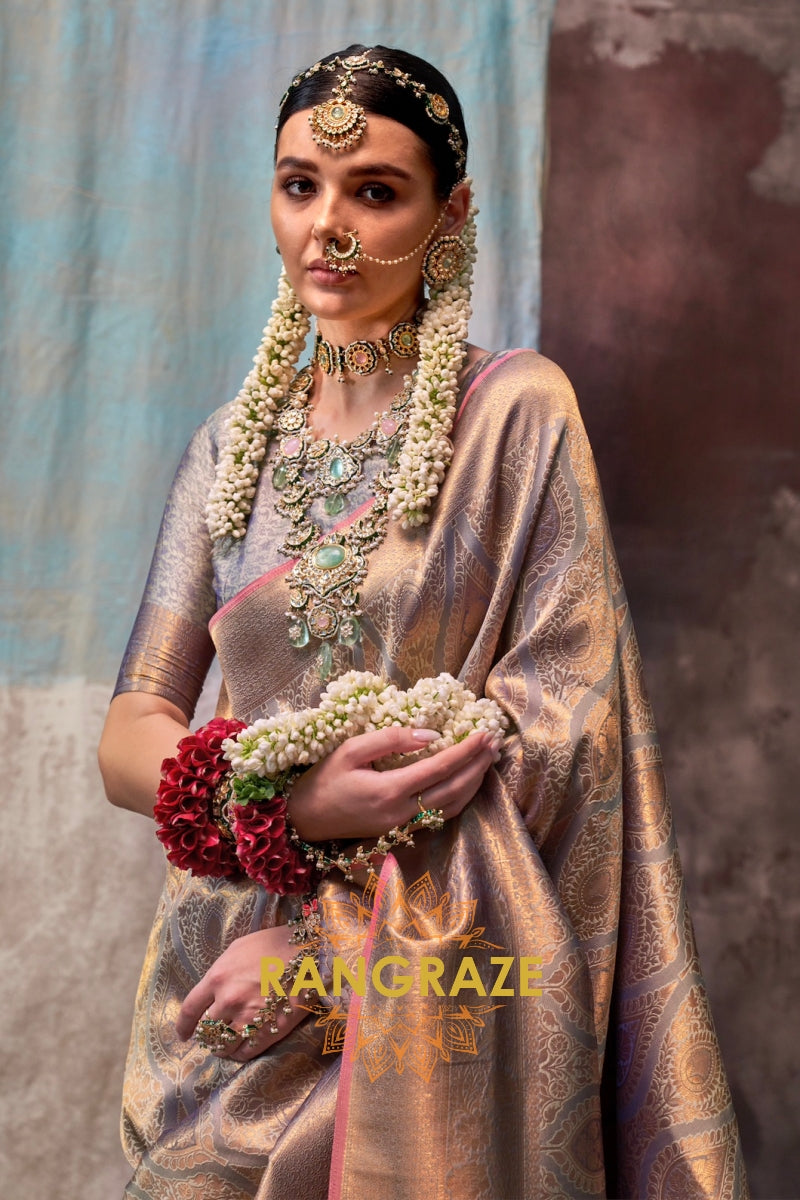 Champagne Gold Zari Kanjivaram Silk Saree