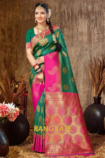 Green Magenta Multi Shade Banarasi Silk Saree