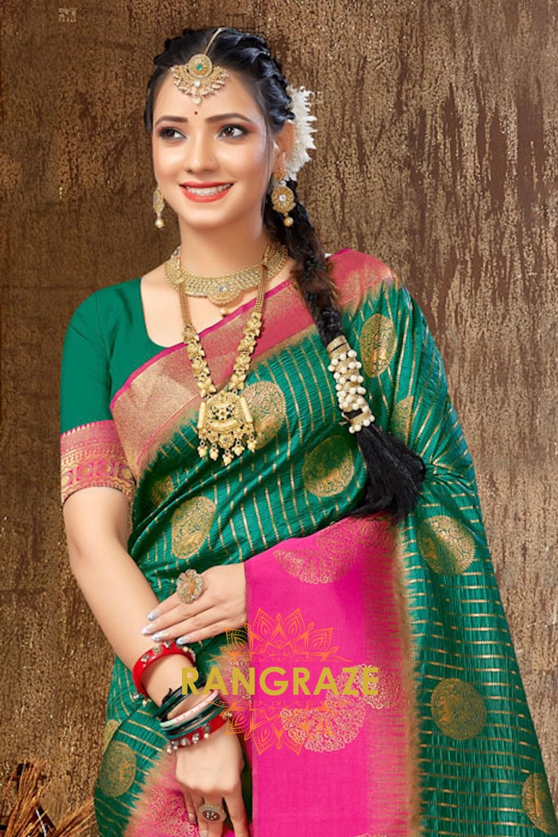 Green Magenta Multi Shade Banarasi Silk Saree