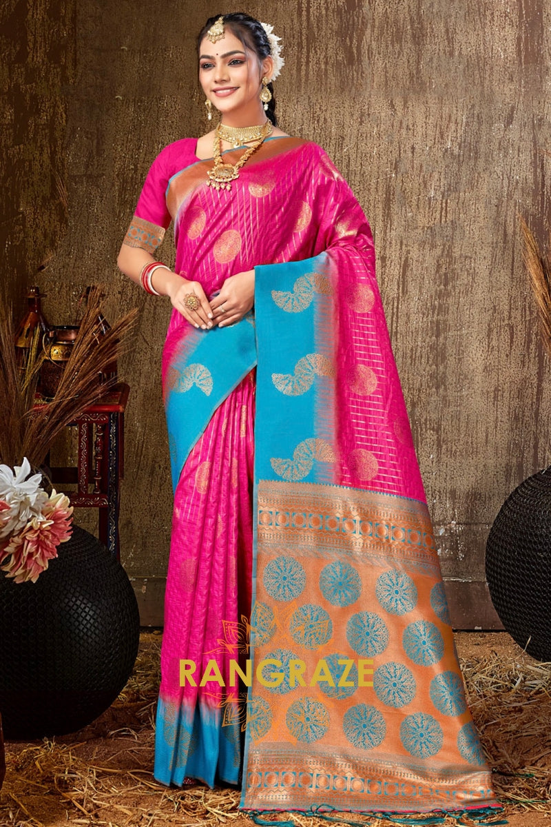 Magenta Pink Multi Shade Banarasi Silk Saree