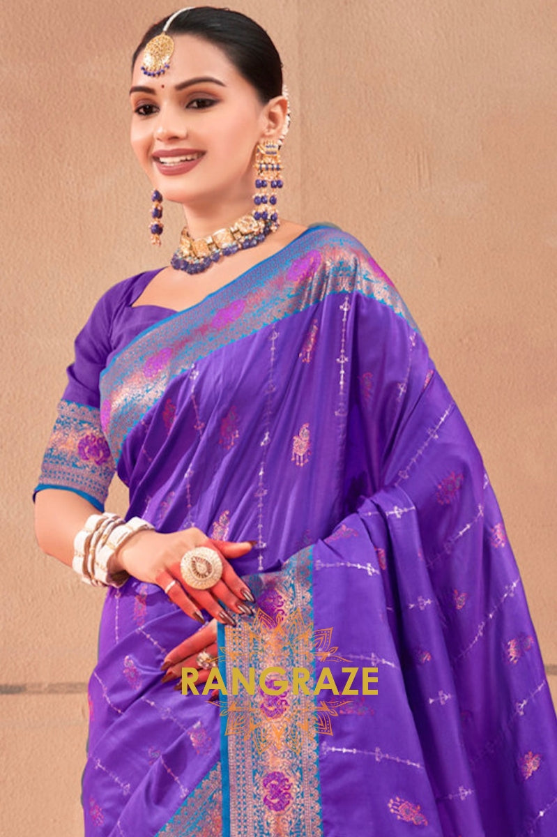 Deep Purple Fine Zari Work Royal Banarasi Silk Saree