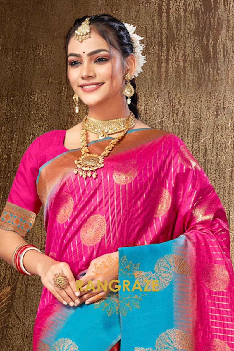 Magenta Pink Multi Shade Banarasi Silk Saree