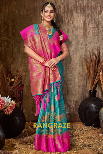 Turquoise Multi Shade Banarasi Silk Saree