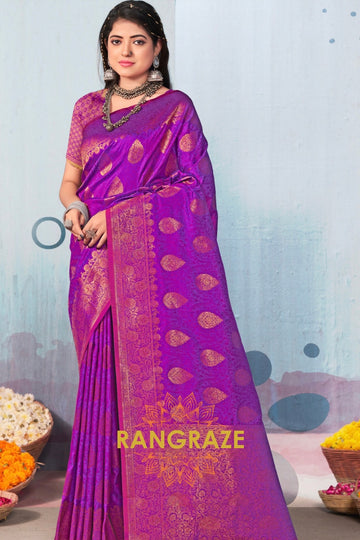 Purple Matching Pallu Blouse Banarasi Silk Saree