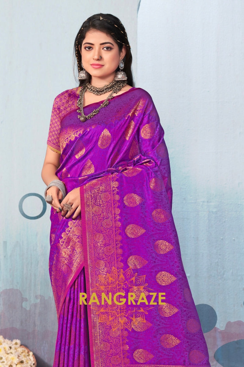 Purple Matching Pallu Blouse Banarasi Silk Saree