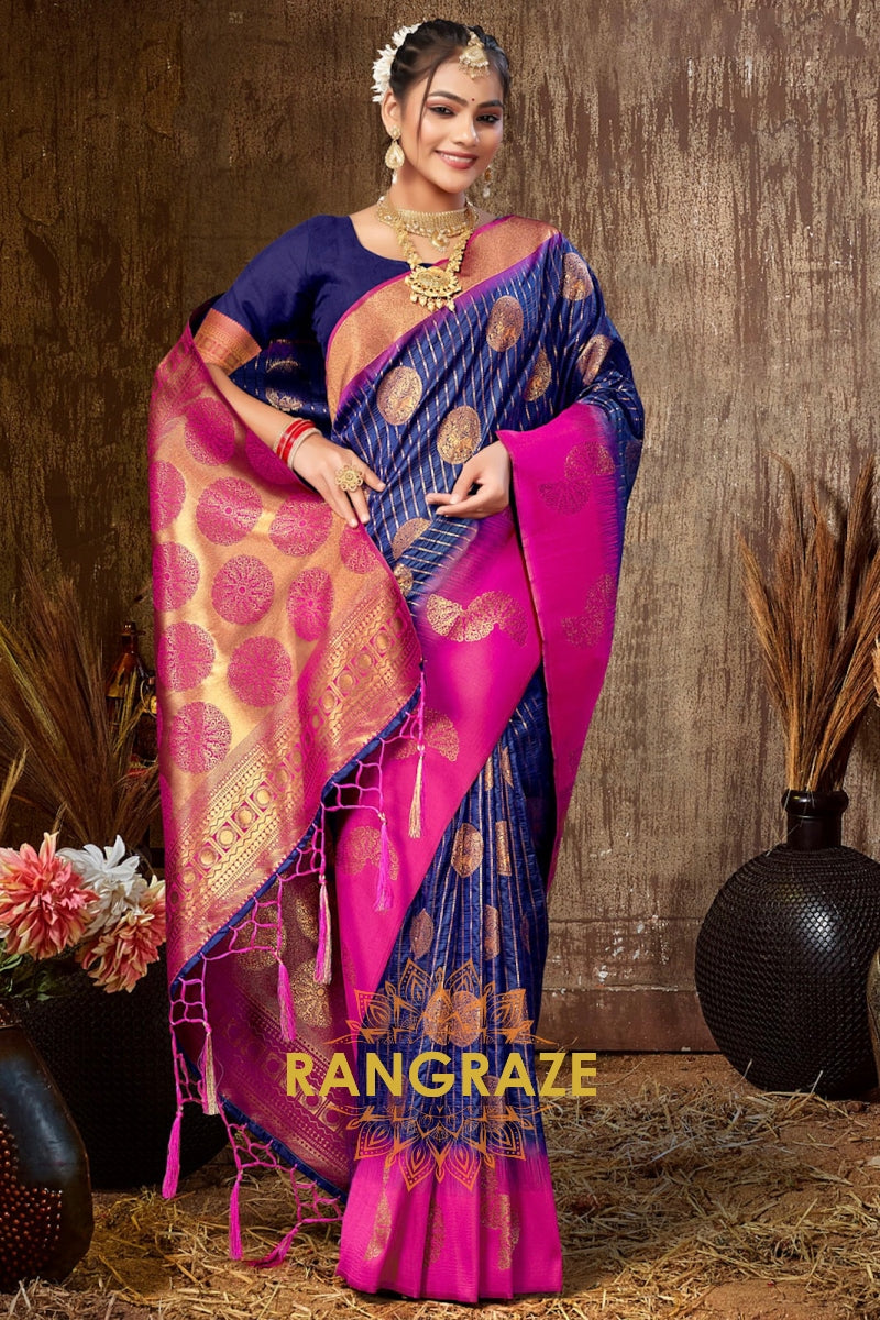 Blue Magenta Multi Shade Banarasi Silk Saree