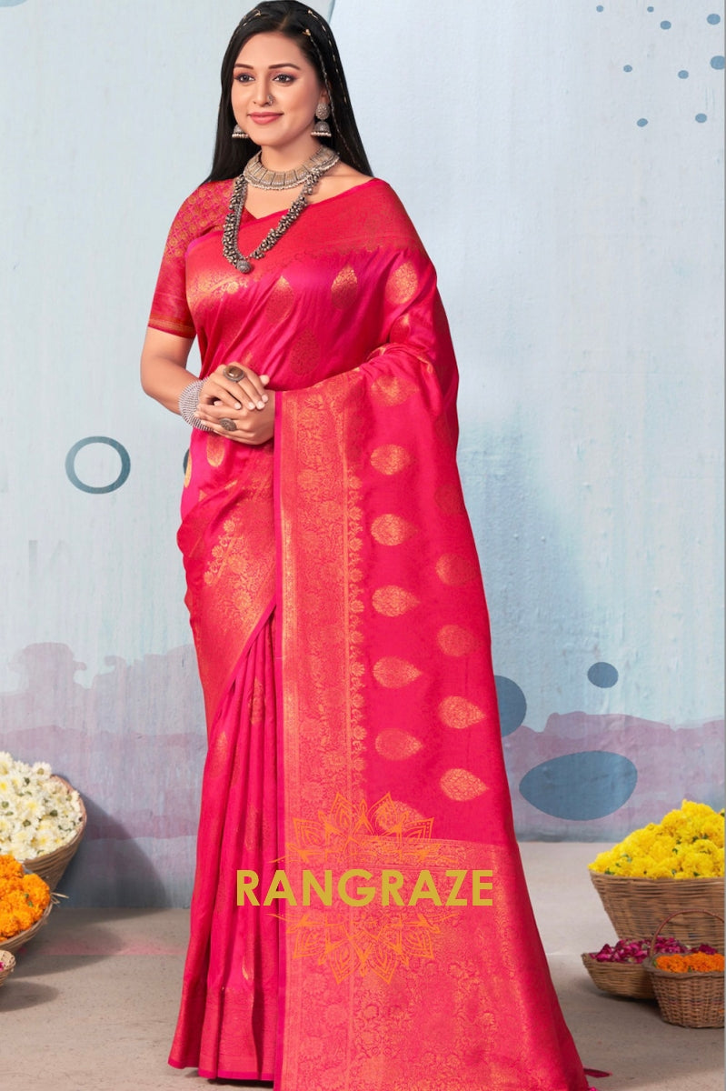 Magenta Pink Matching Pallu Blouse Banarasi Silk Saree