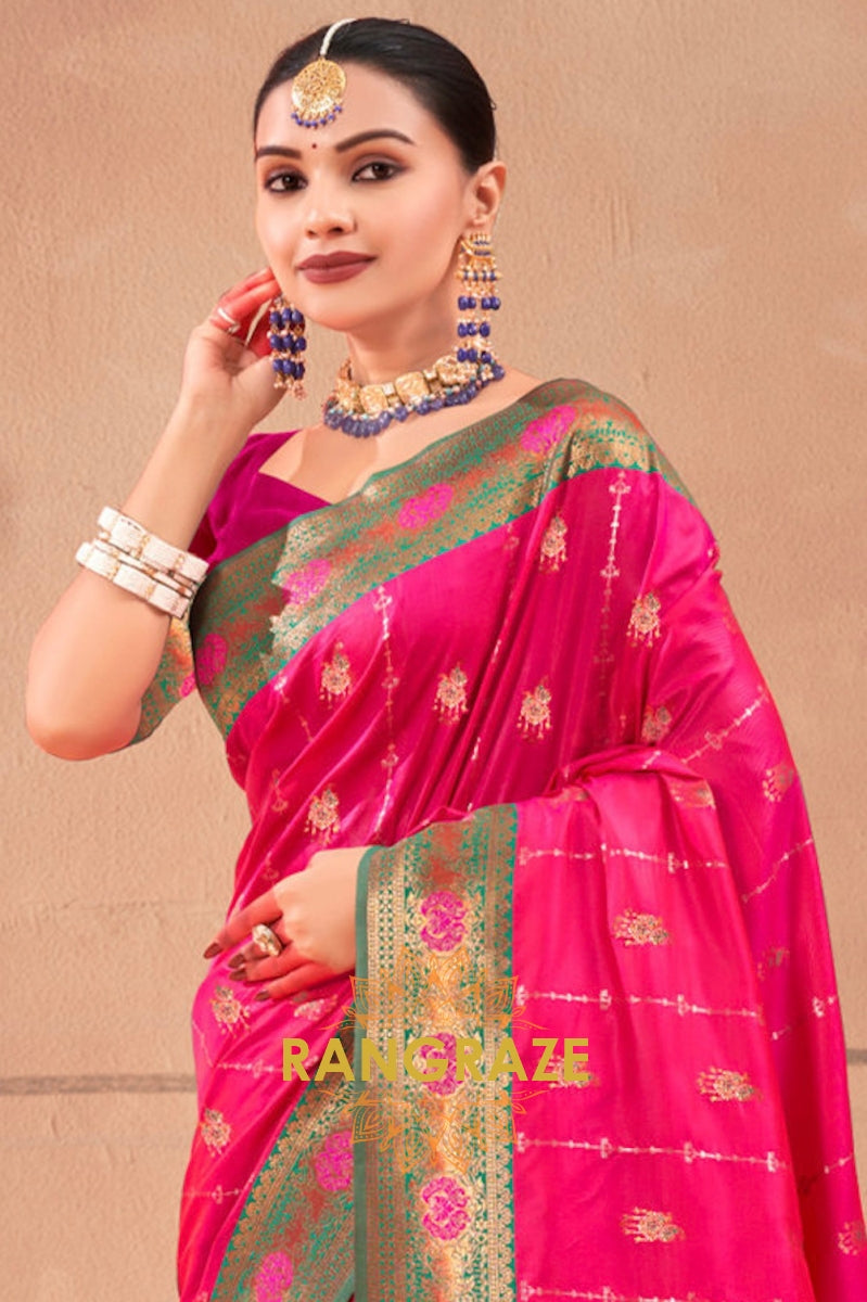 Magenta Pink Fine Zari Work Royal Banarasi Silk Saree