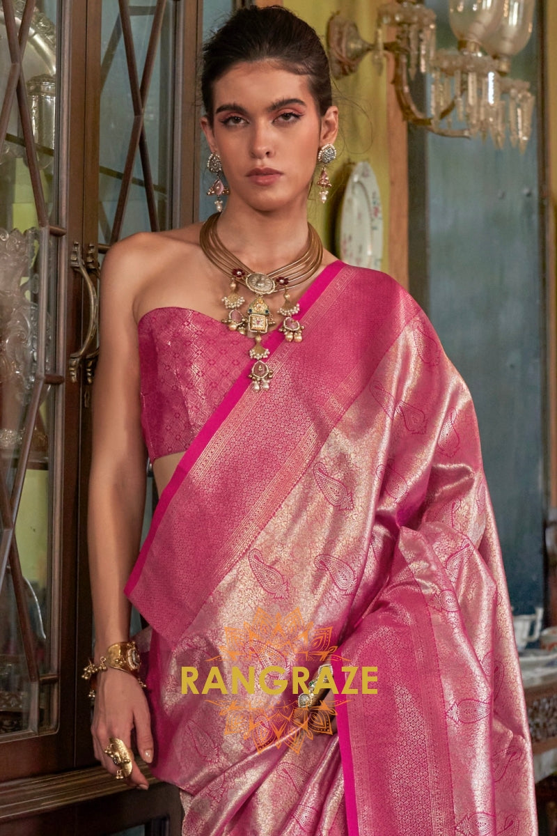 Regal Rose Blush Kanjivaram Saree