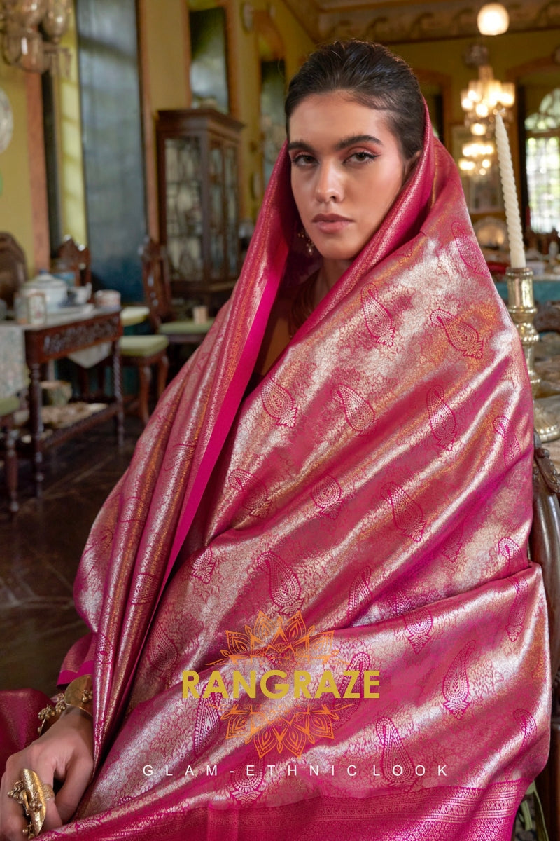 Regal Rose Blush Kanjivaram Saree