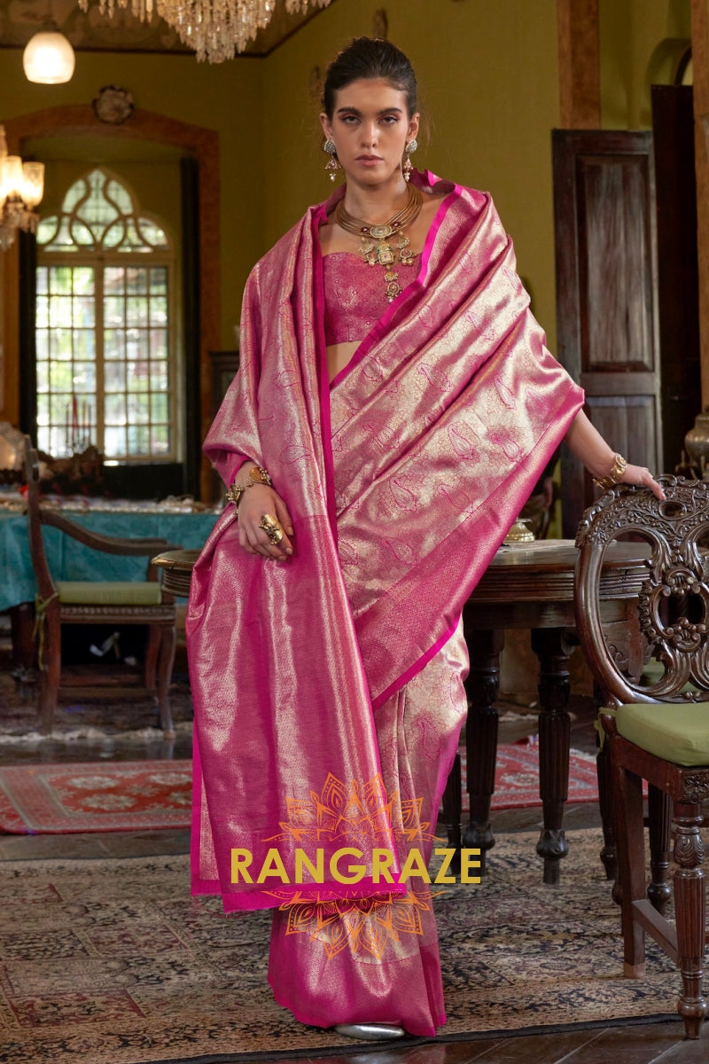 Regal Rose Blush Kanjivaram Saree