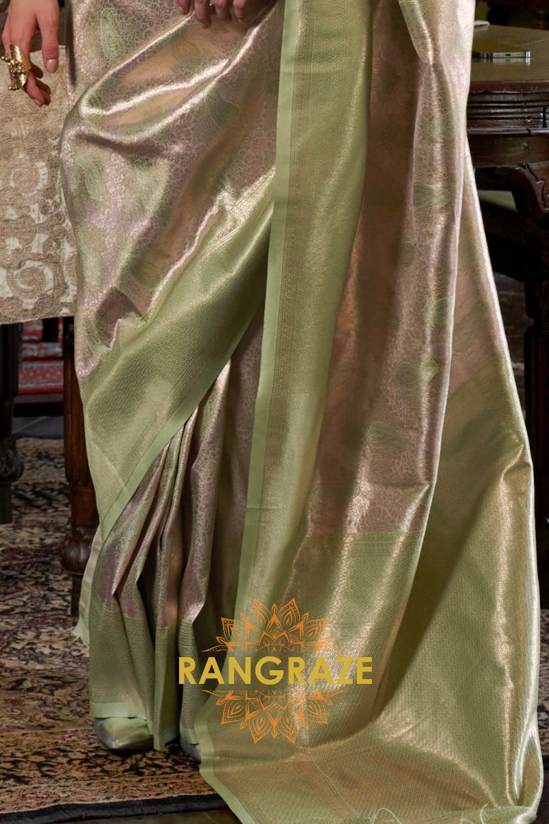 Regal Mint Symphony – Pure Kanjivaram Silk Saree