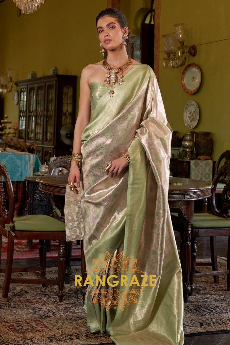 Regal Mint Symphony – Pure Kanjivaram Silk Saree