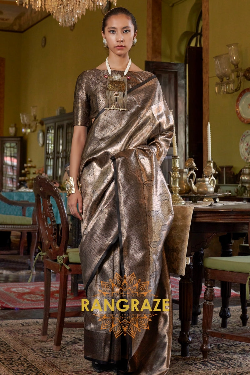 Majestic Mocha Kanjivaram Saree