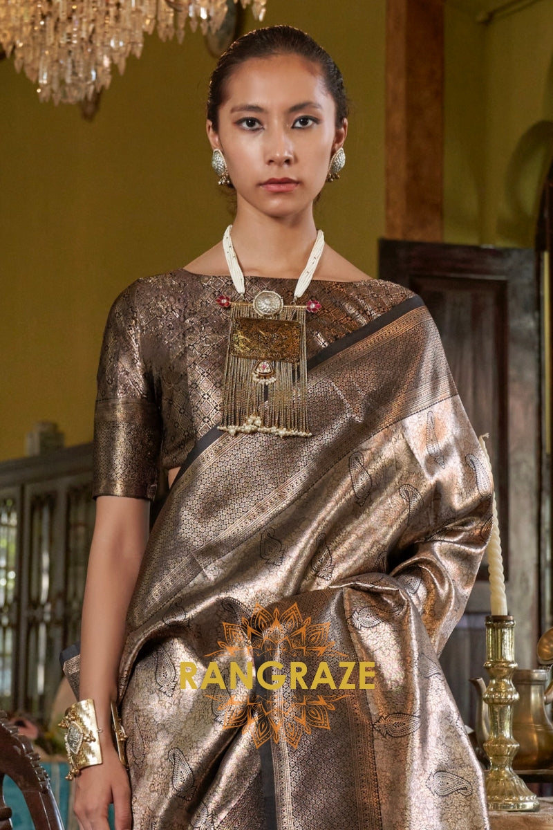 Majestic Mocha Kanjivaram Saree