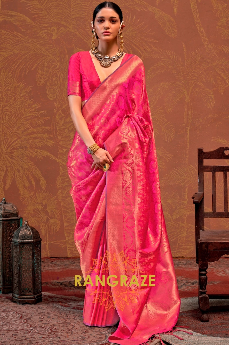 Berry Pink Woven Kanjivaram Silk Saree