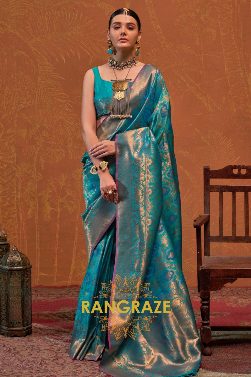 Cobalt Blue Woven Kanjivaram Silk Saree