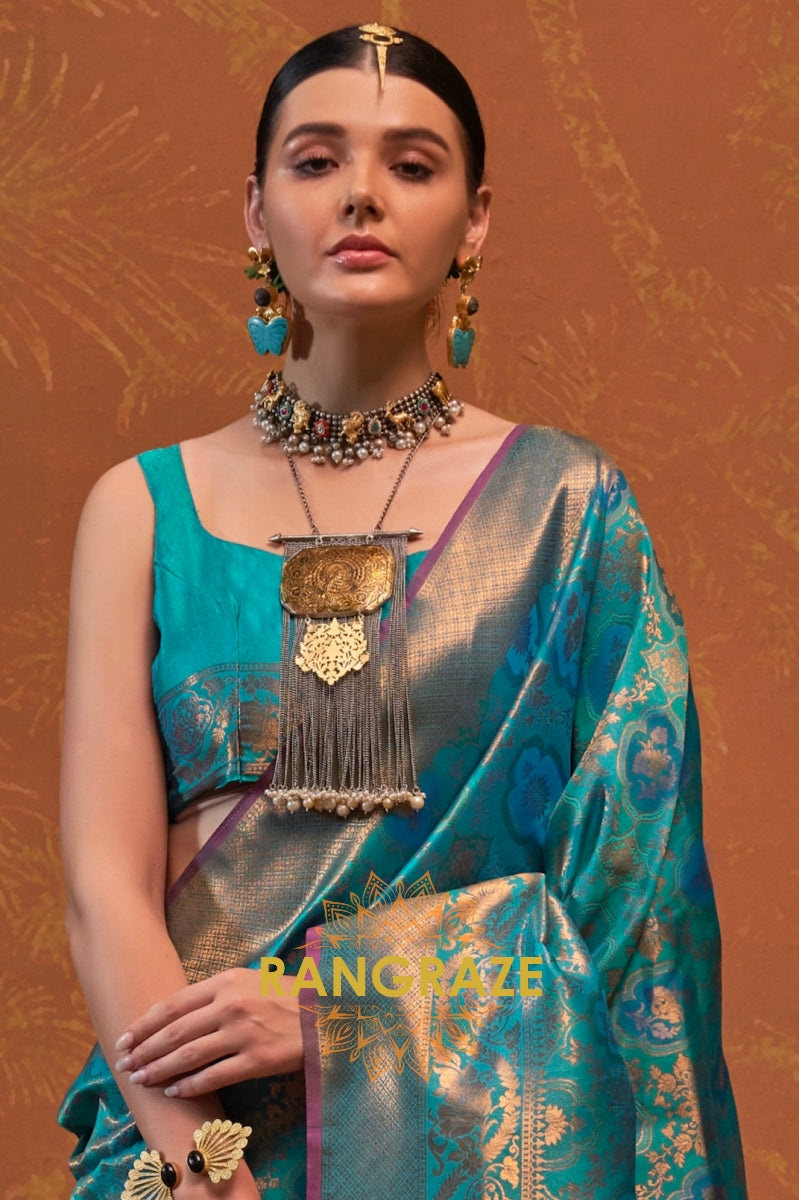 Cobalt Blue Woven Kanjivaram Silk Saree