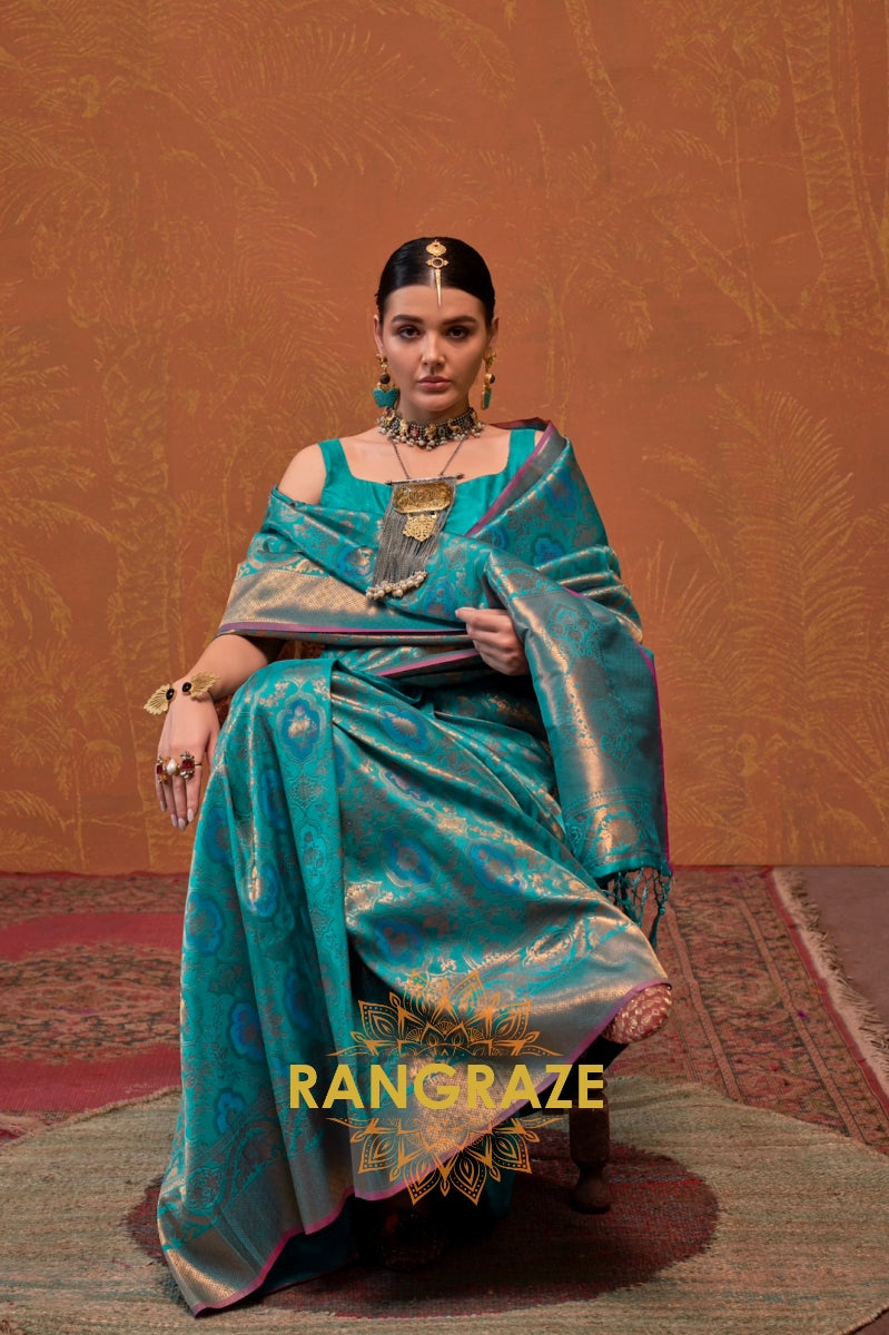Cobalt Blue Woven Kanjivaram Silk Saree