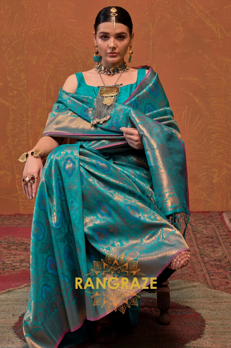 Cobalt Blue Woven Kanjivaram Silk Saree