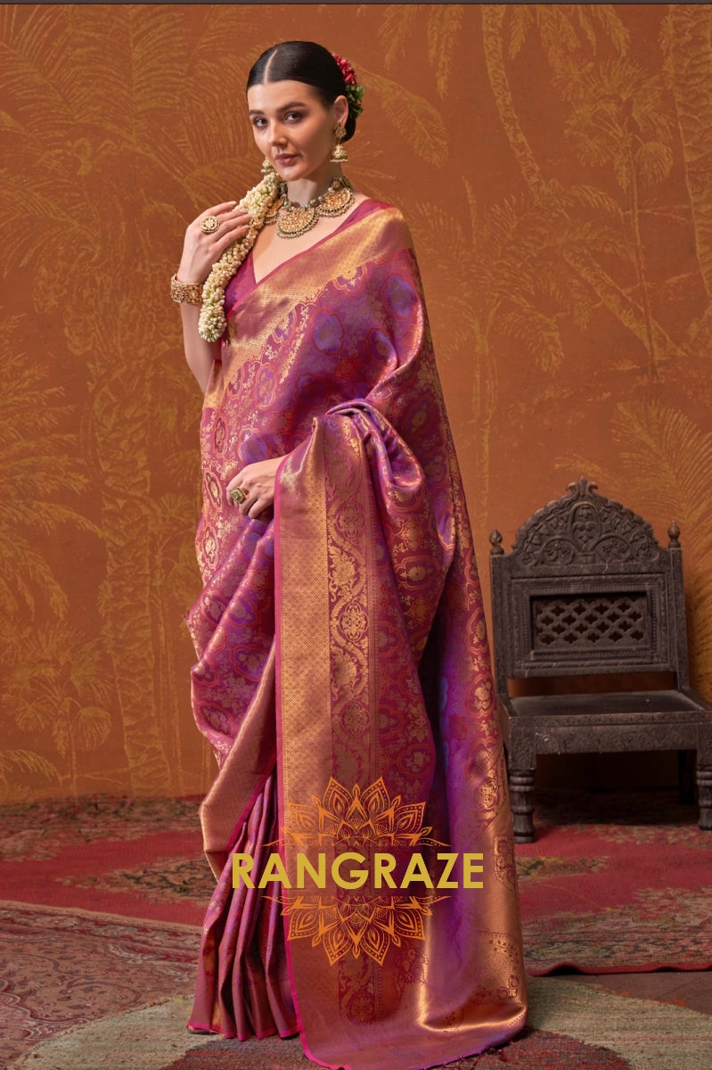 Plum Purple Woven Kanjivaram Silk Saree