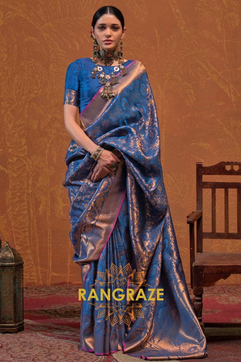 Kanjivaram Silk Saree Party Wear Wedding collection Festive collection saree RangRaze 28