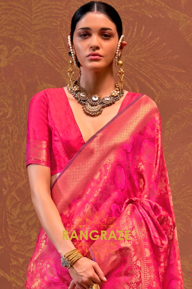 Berry Pink Woven Kanjivaram Silk Saree