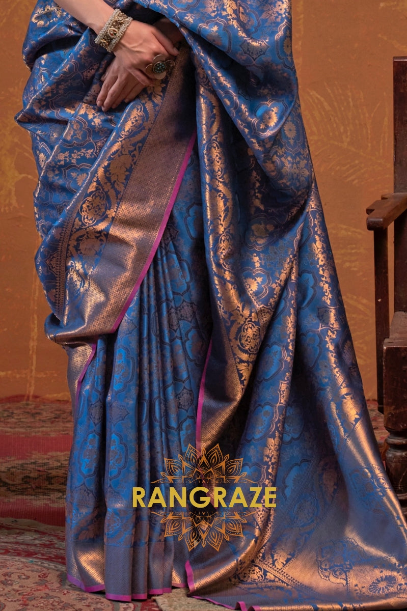 Admiral Blue Woven Kanjivaram Silk Saree
