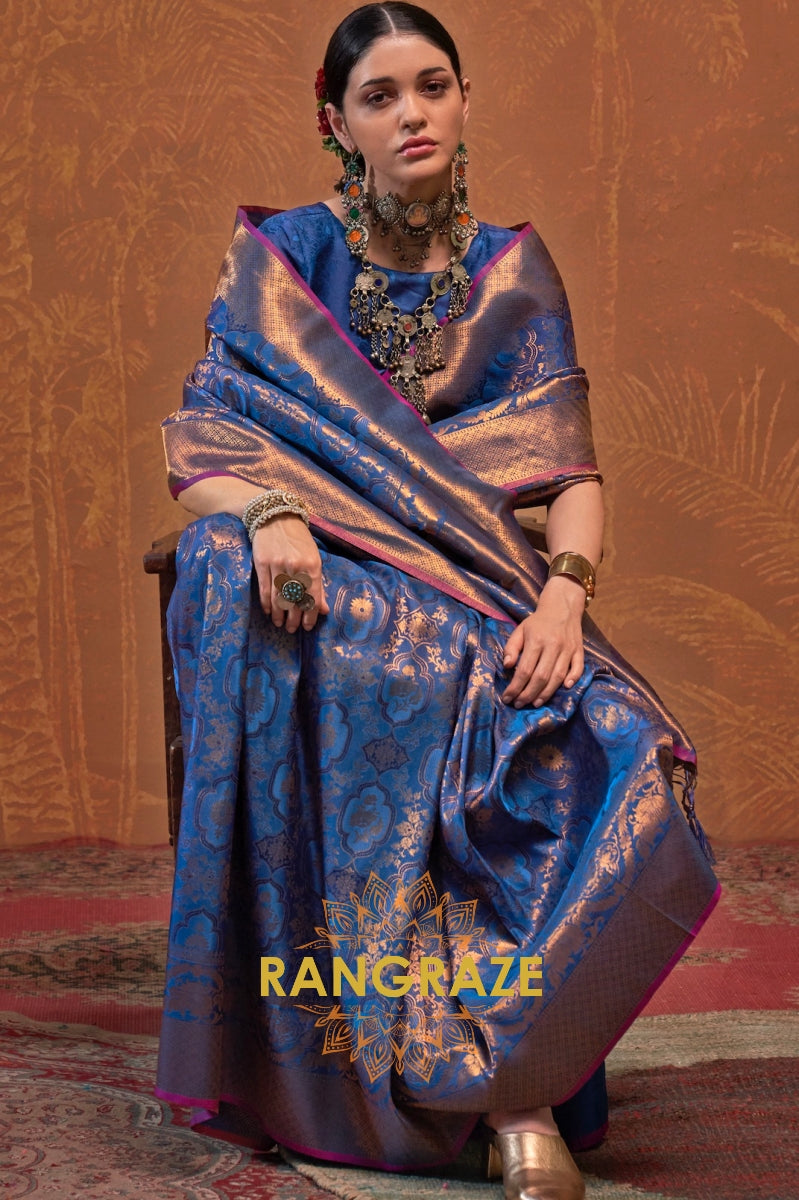 Admiral Blue Woven Kanjivaram Silk Saree