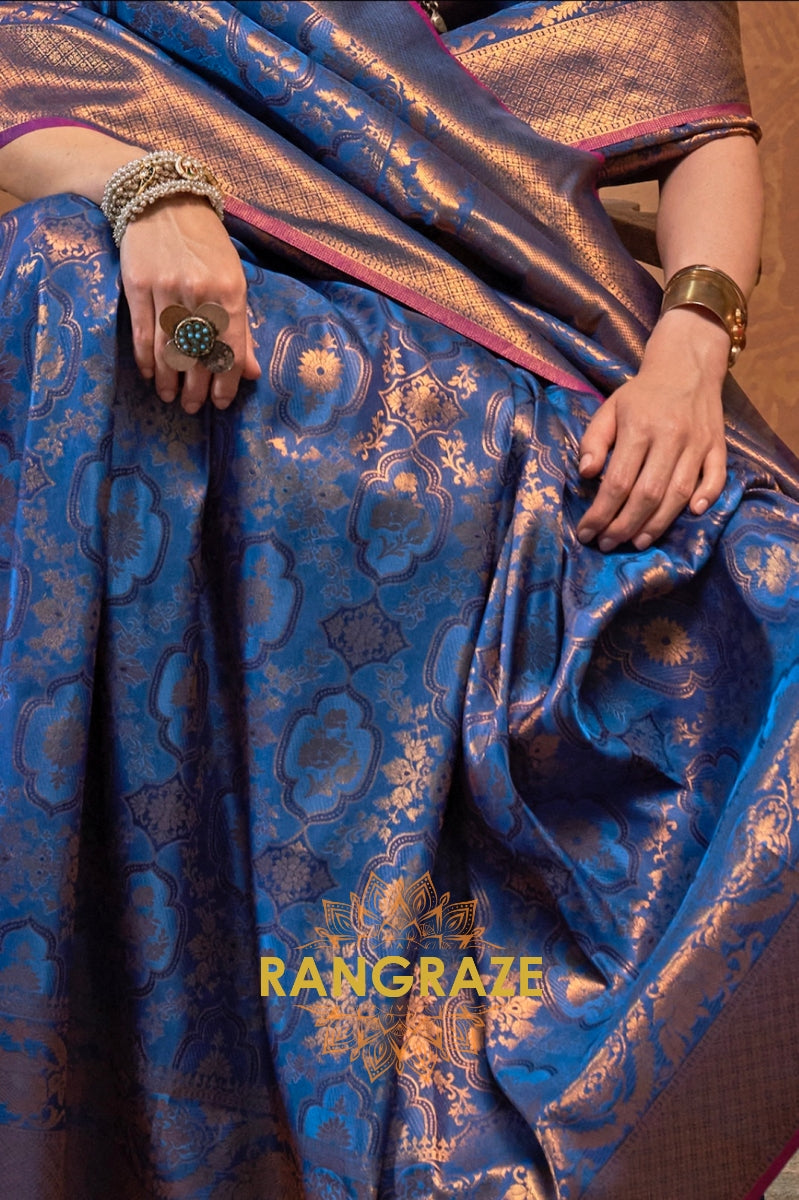 Admiral Blue Woven Kanjivaram Silk Saree
