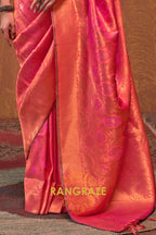 Blush Pink and Coral Woven Kanjivaram Silk Saree