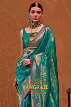 Forest Green Woven Kanjivaram Silk Saree