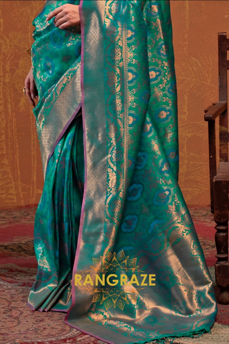 Forest Green Woven Kanjivaram Silk Saree