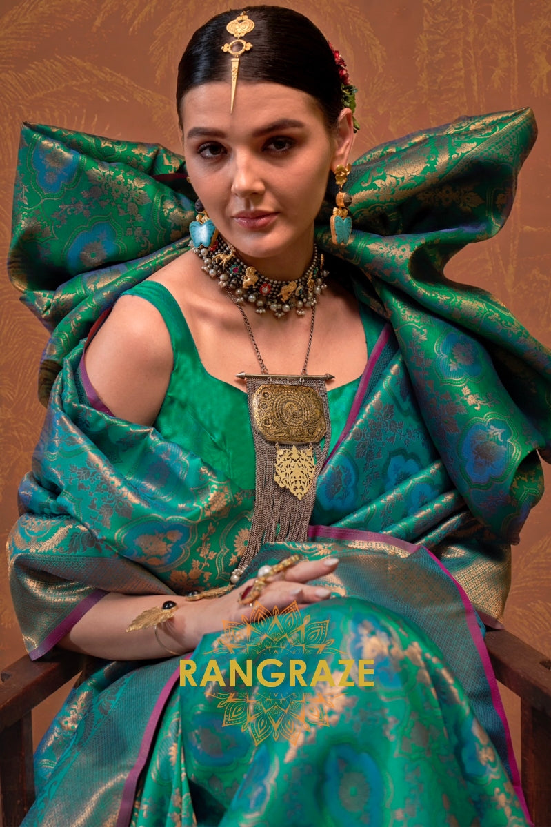 Forest Green Woven Kanjivaram Silk Saree