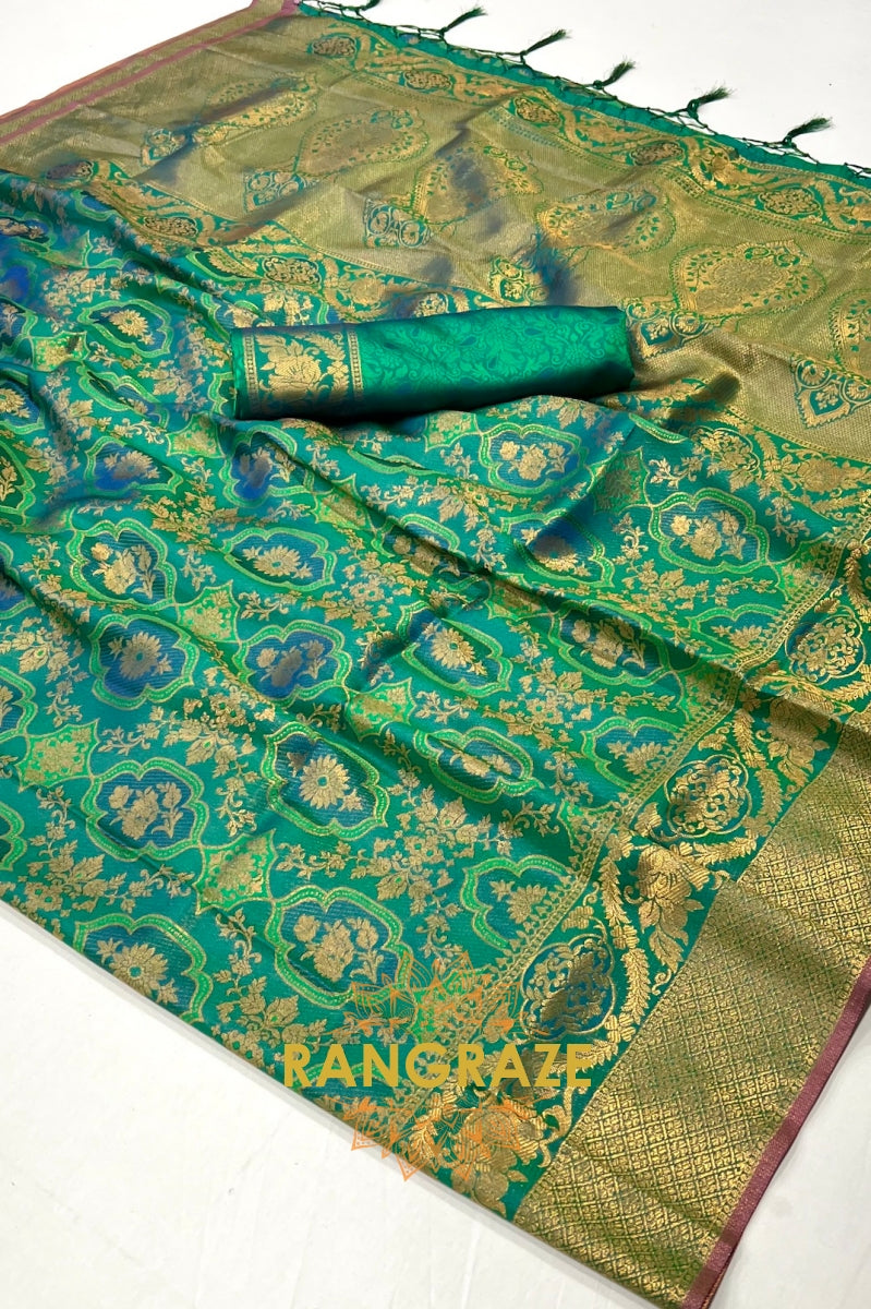 Forest Green Woven Kanjivaram Silk Saree