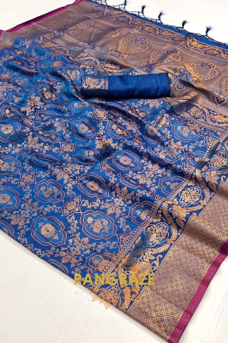 Admiral Blue Woven Kanjivaram Silk Saree