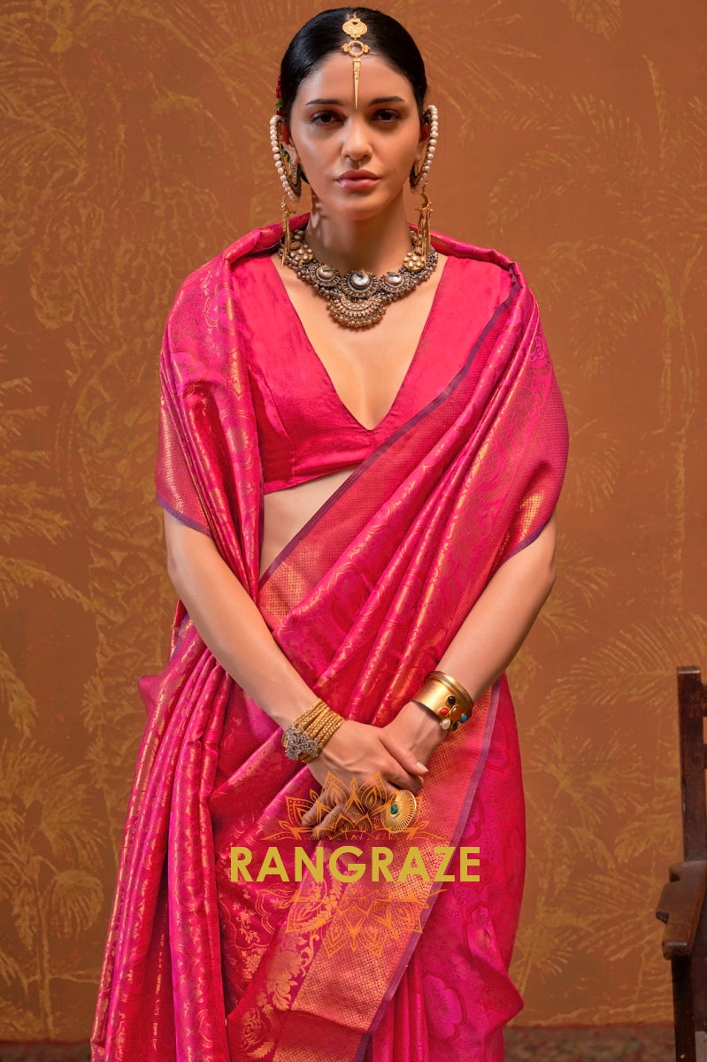 Berry Pink Woven Kanjivaram Silk Saree
