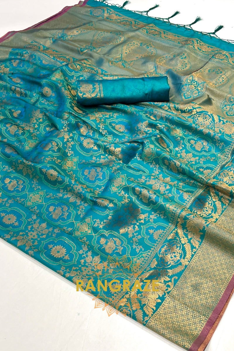 Cobalt Blue Woven Kanjivaram Silk Saree