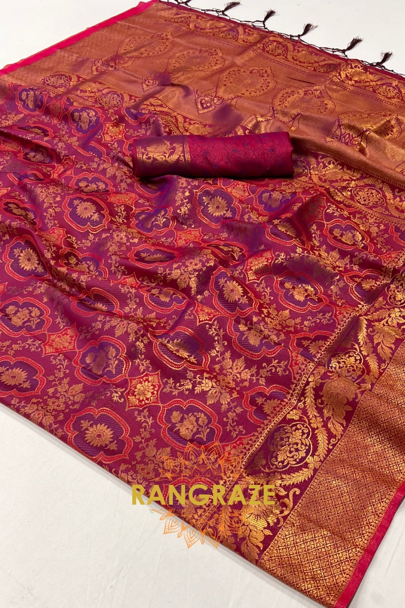 Plum Purple Woven Kanjivaram Silk Saree