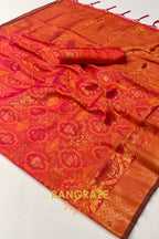 Blush Pink and Coral Woven Kanjivaram Silk Saree