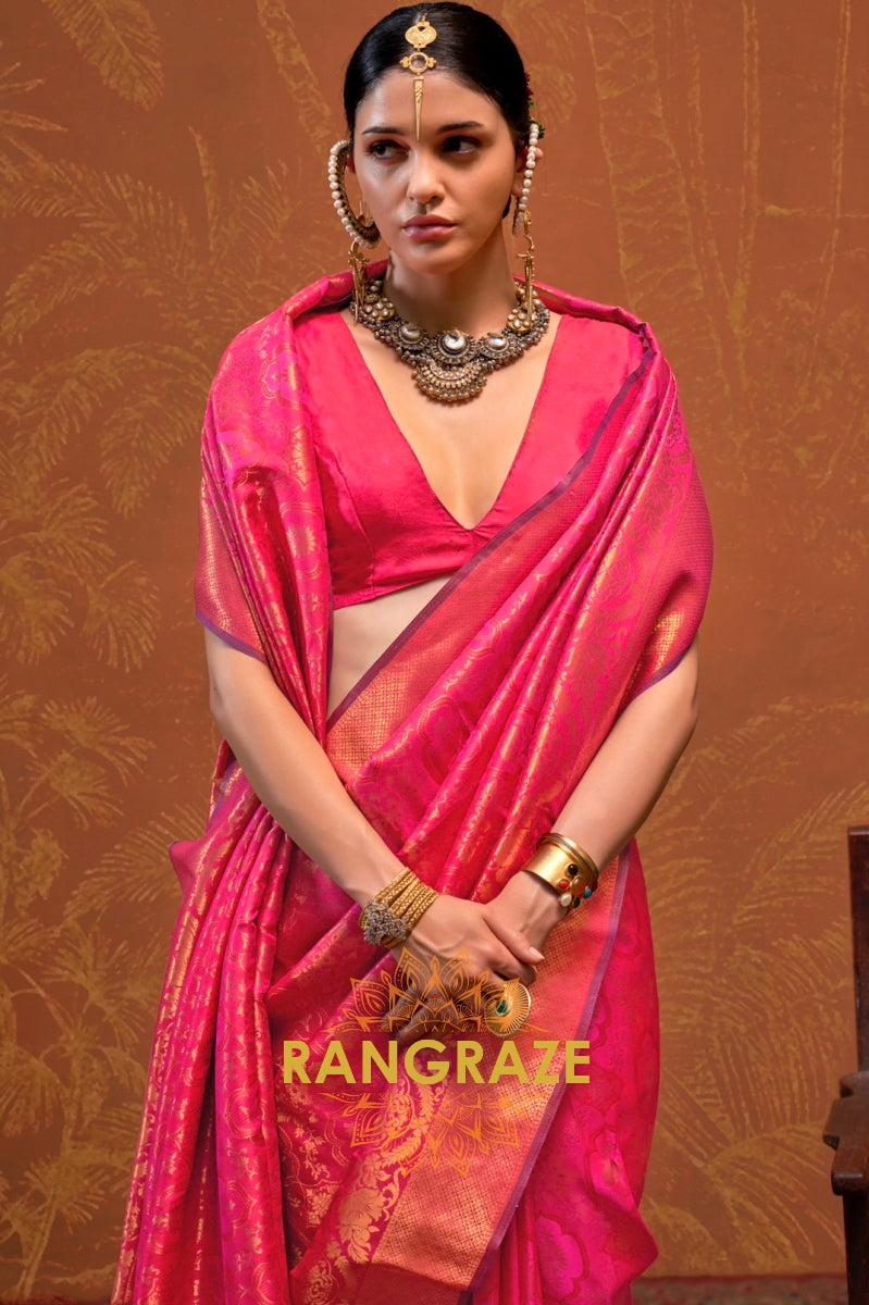 Berry Pink Woven Kanjivaram Silk Saree