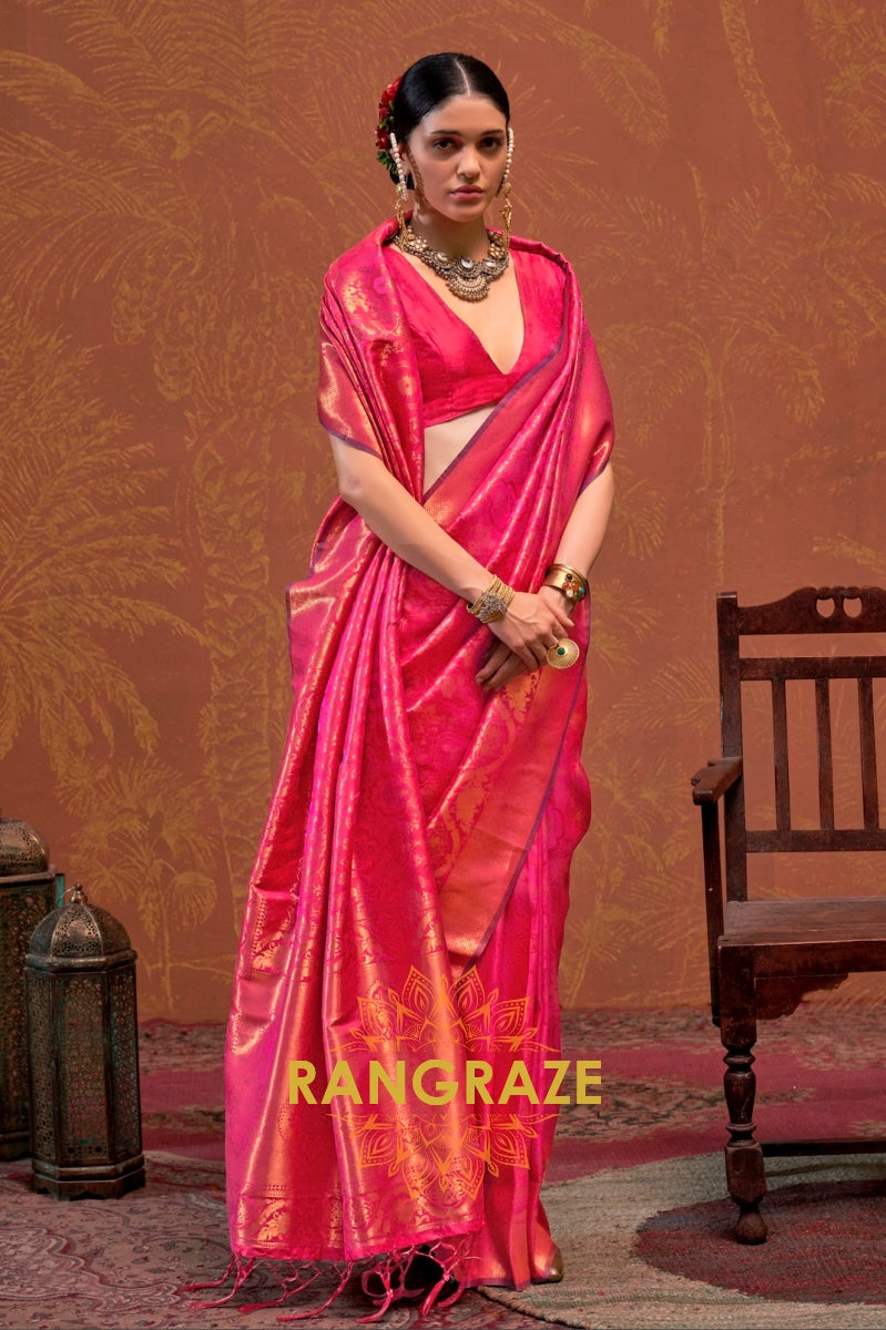 Berry Pink Woven Kanjivaram Silk Saree